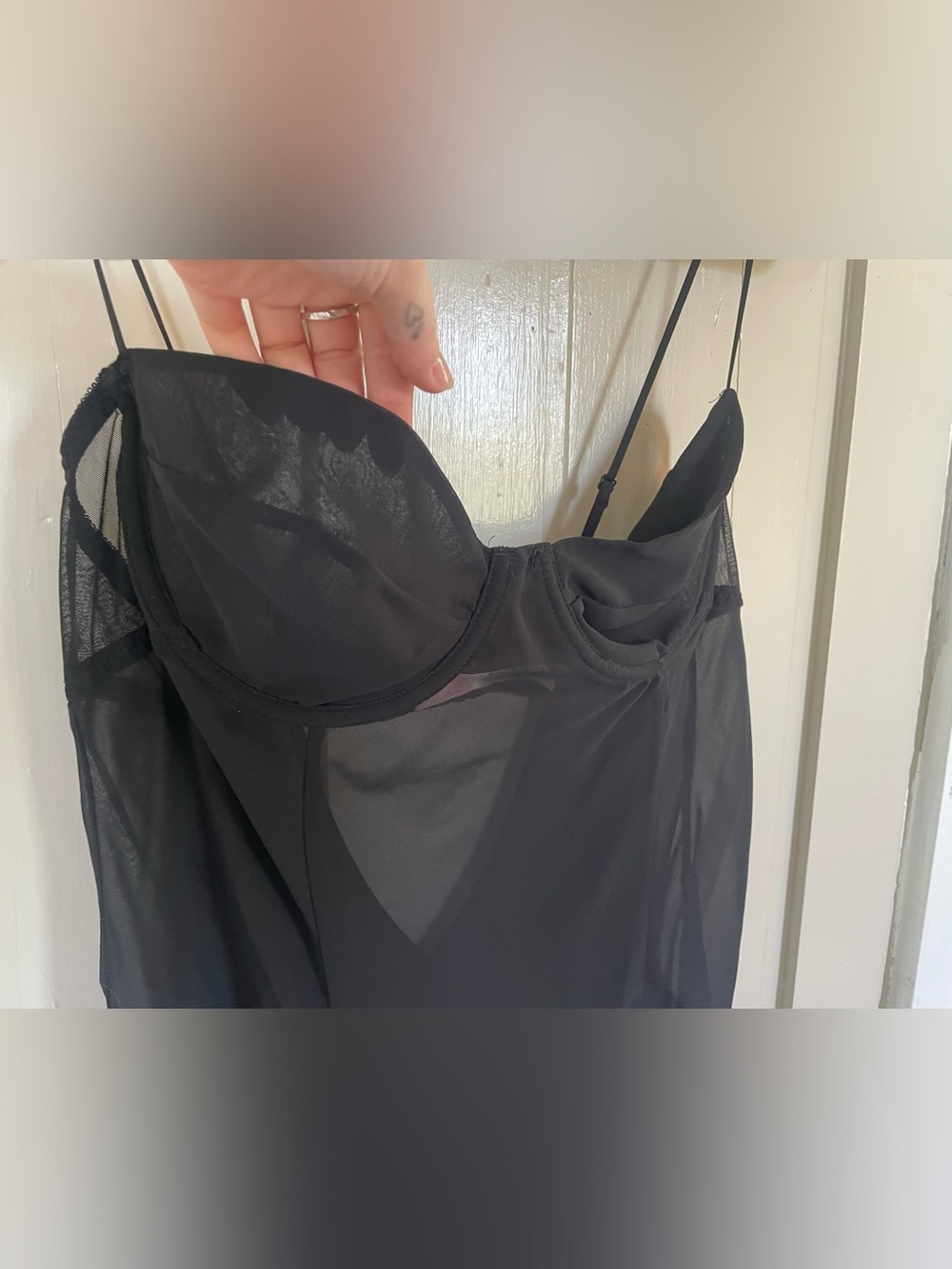 Victoria's Secret Vintage Black Chemise Slip Cream Lace Silk Sexy Adjustable - Picture 2 of 10